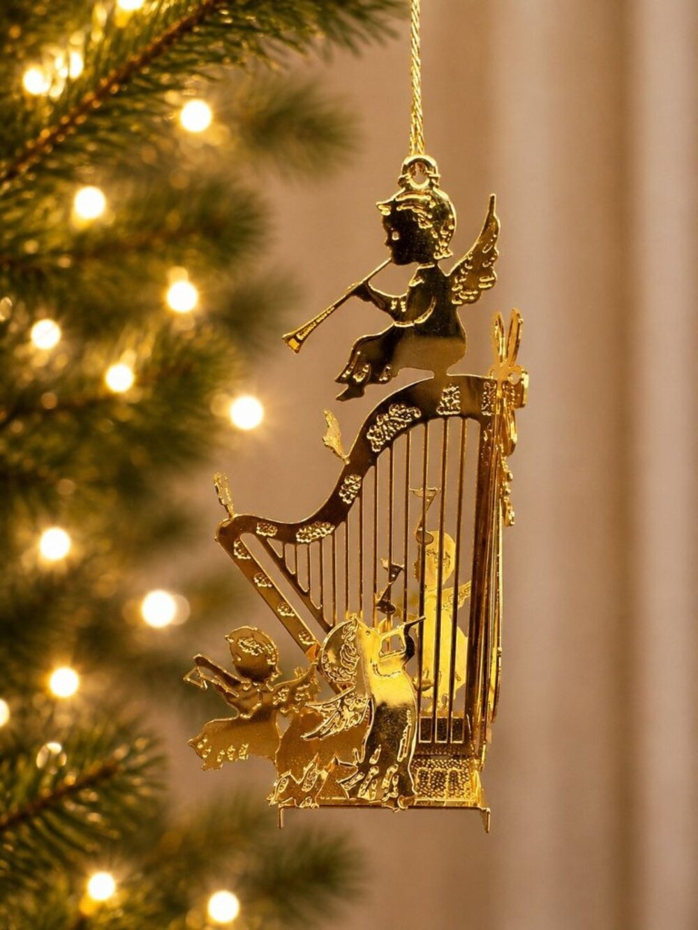 Danbury Mint Angel Harp Cherub Orchestra Gold Tone Ornament